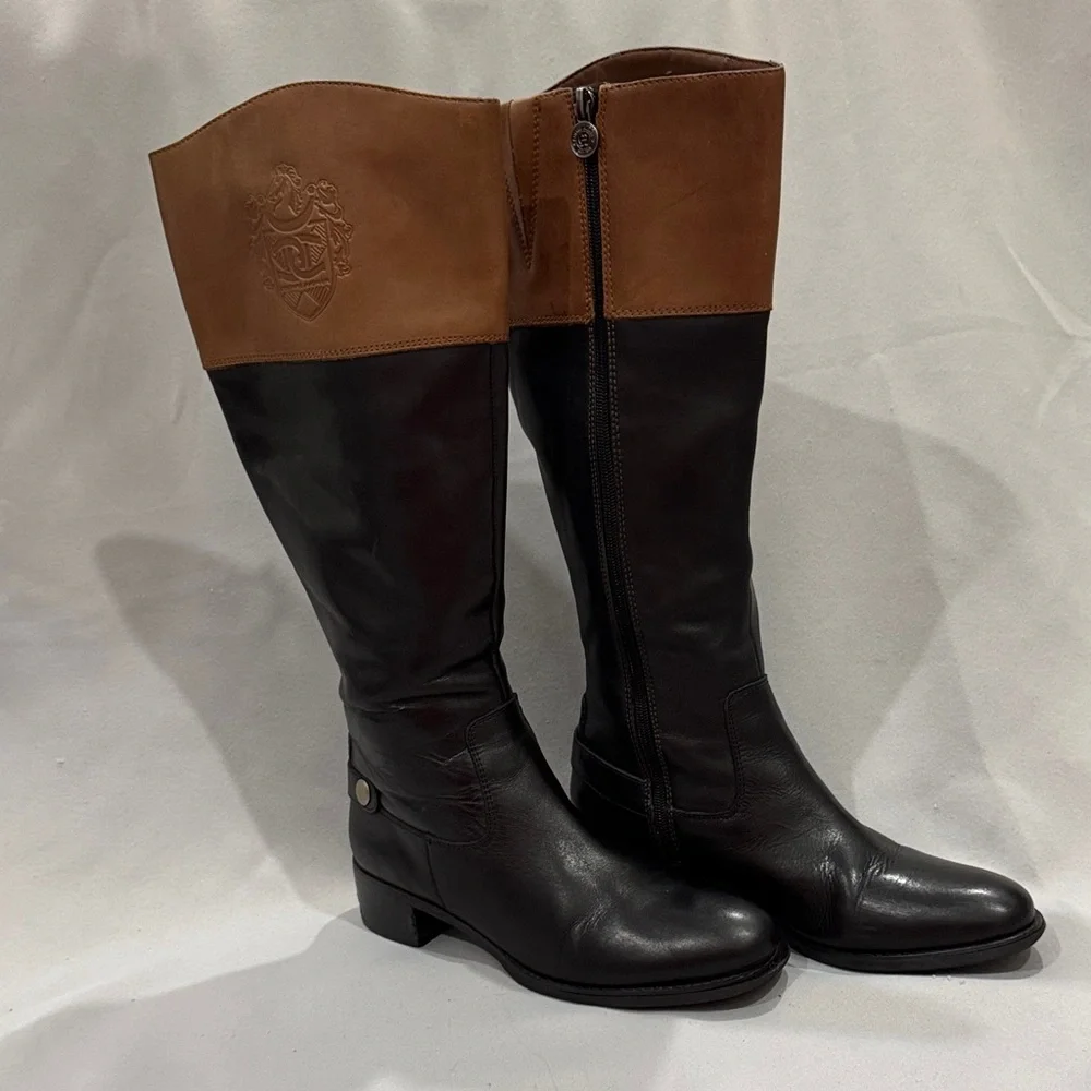 Etienne Aigner Two-Tone Leather Knee High Boots - Size 9 - Picture 1 of 6
